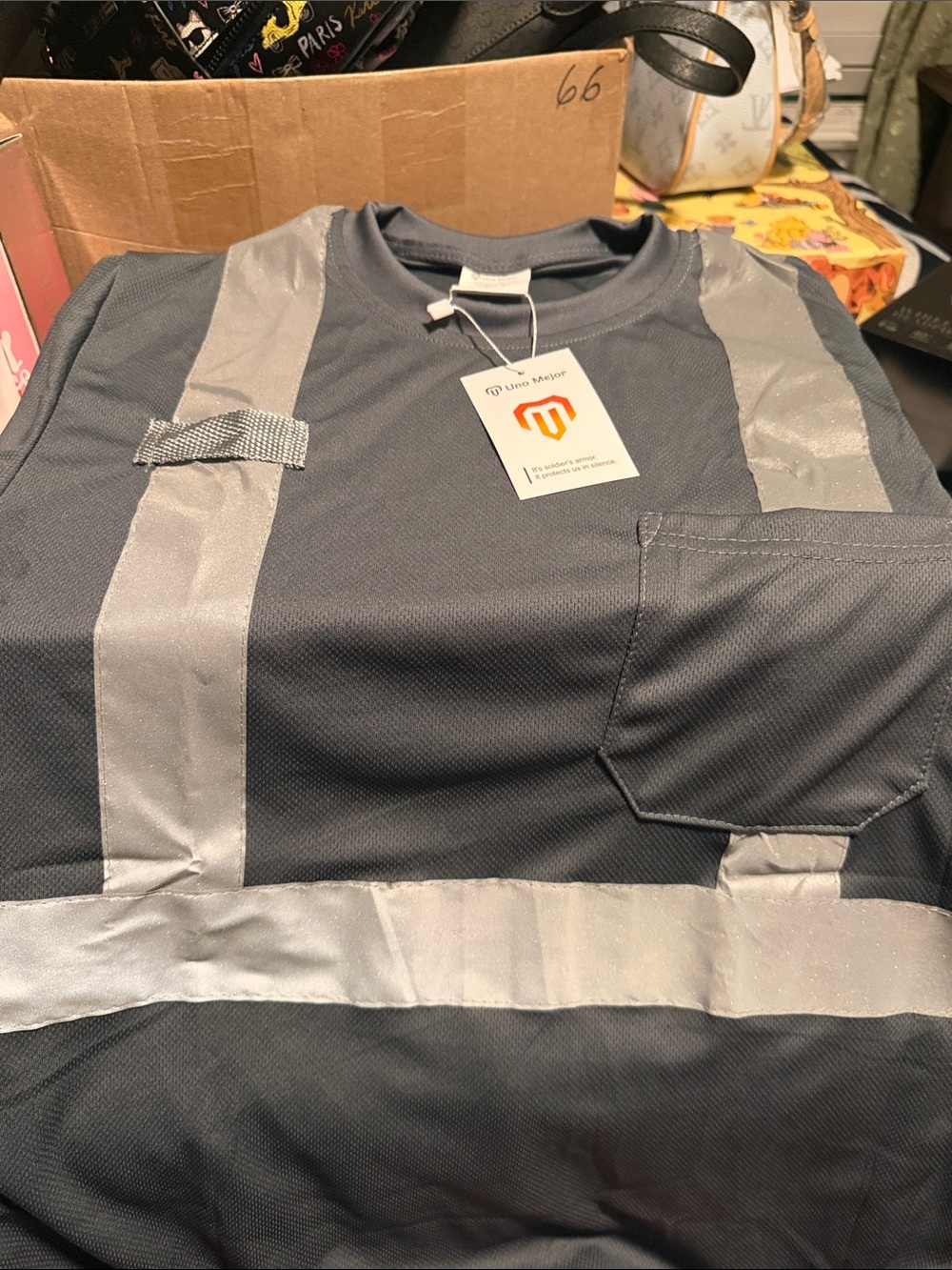 High-Visibility Black Work Tee with Reflective Stripes - Unbranded